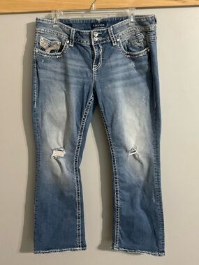 Vigoss Distressed Embroidered Slim Boot Cut Jeans Size 16/36x31